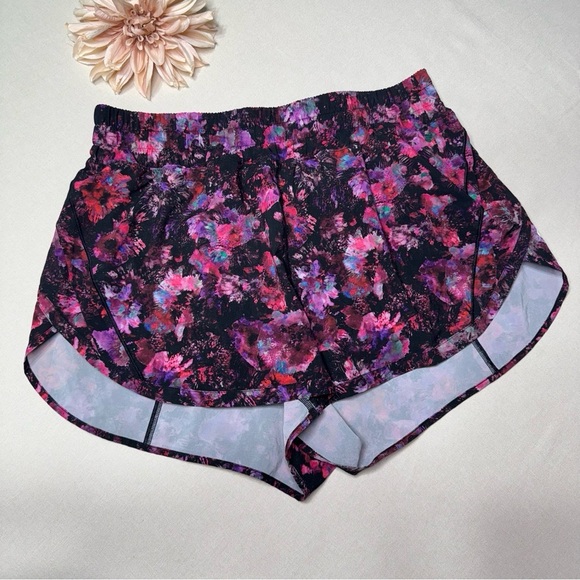 Lululemon Track That High Rise Athletic Shorts Pink Fluoro Floral Multi 12 - Picture 5 of 10